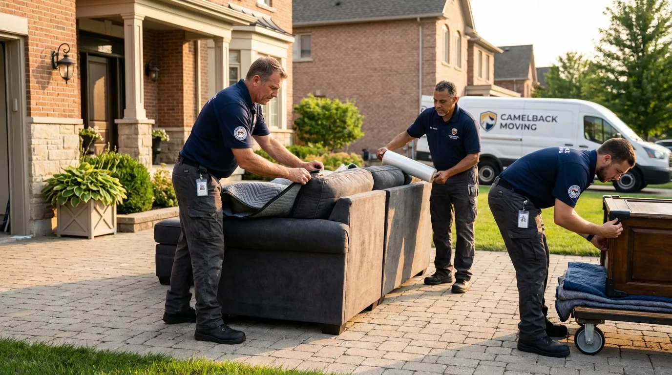 Large estate moving crew wrapping furniture in Ossining, NY