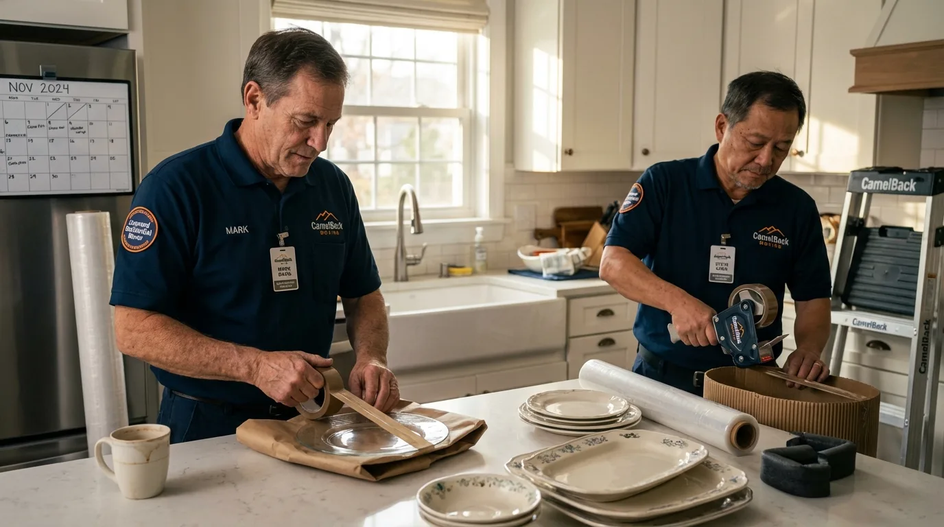 Professional crew packing kitchen dishware in Ossining, NY